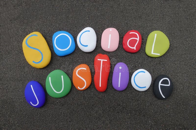 Werelddag van Sociale die Rechtvaardigheid op Februari met gekleurde stenen wordt gevierd