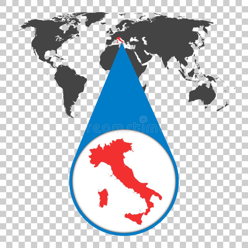Wereldkaart met gezoem op Italië Kaart in loupe Vector illustratie royalty-vrije illustratie Wereldkaart met gezoem op Italië Kaart in loupe Vector illustratie royalty-vrije illustratie