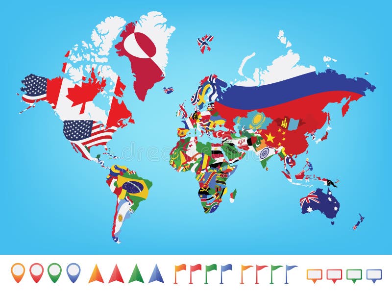 Wereldkaart met vlag royalty-vrije illustratie Wereldkaart met vlag royalty-vrije illustratie