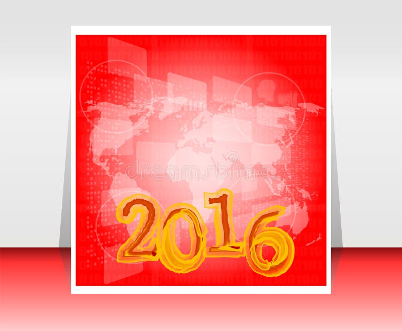 World map on business digital touch screen, happy new year 2016 concept, holiday concept. World map on business digital touch screen, happy new year 2016 concept, holiday concept