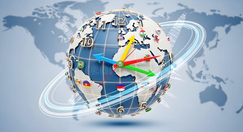 Wereldtijdzones en internationale connectiviteit vector illustratie