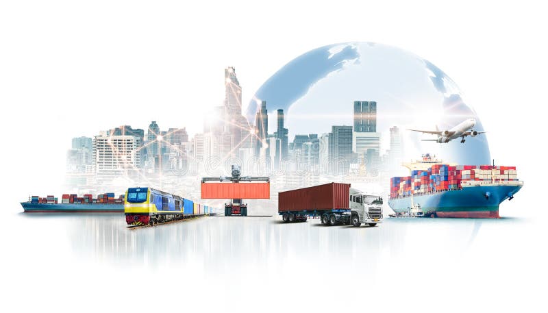 Wereldwijde zakelijke logistiek voer export in op witte achtergrond