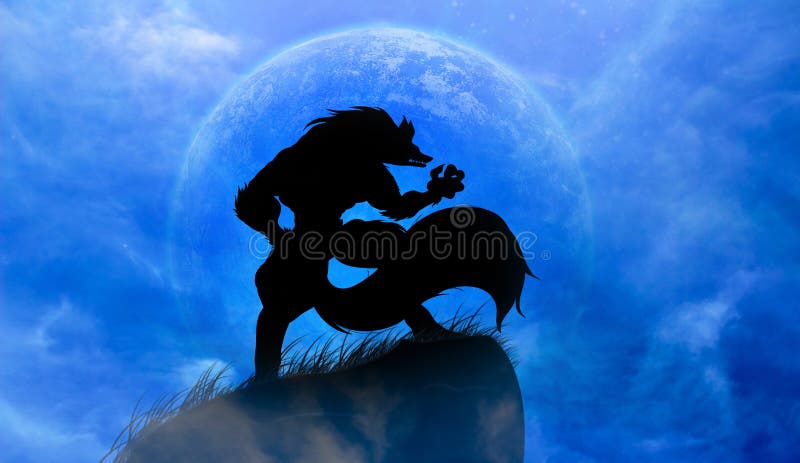 Werewolves on a full moon. Represents the power of the horrors. Werewolves on a full moon. Represents the power of the horrors