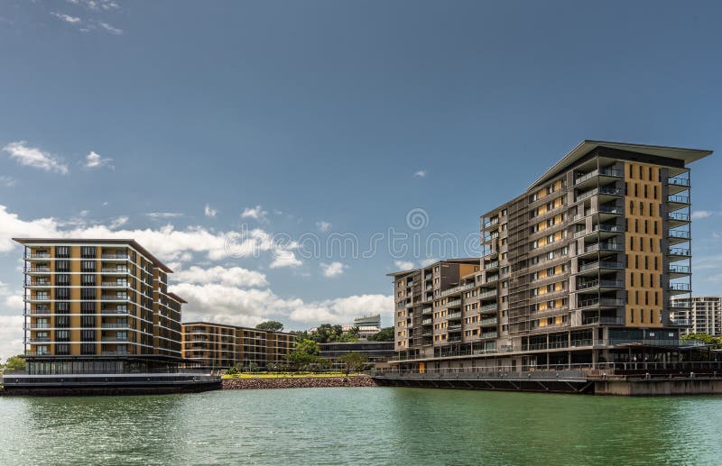 Werf Één de woon en kleinhandelsbouw in haven van Darwin Australia royalty-vrije stock afbeelding Werf Één de woon en kleinhandelsbouw in haven van Darwin Australia royalty-vrije stock afbeelding