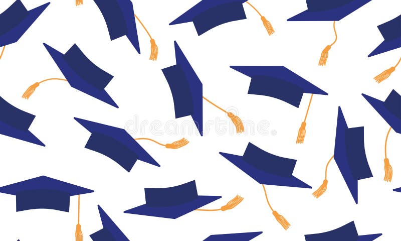 Werfen der dunkelblauen Doktorhut auf weißem Hintergrund. nahtlose Muster von rechteckigen akademischen Obergrenzen. Die Graduieru