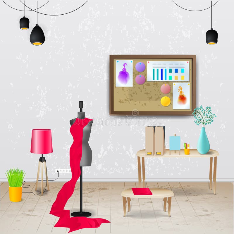 Werkplaatszaal Vectorillustratie van modern bureau Modieus en modern binnenland vector illustratie Werkplaatszaal Vectorillustratie van modern bureau Modieus en modern binnenland vector illustratie