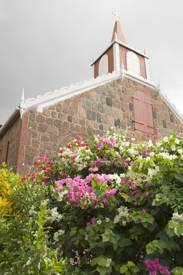 Wesleyan Holiness Church with flowers in The Bottom Saba Dutch Netherlands. Wesleyan Holiness Church with flowers in The Bottom Saba Dutch Netherlands