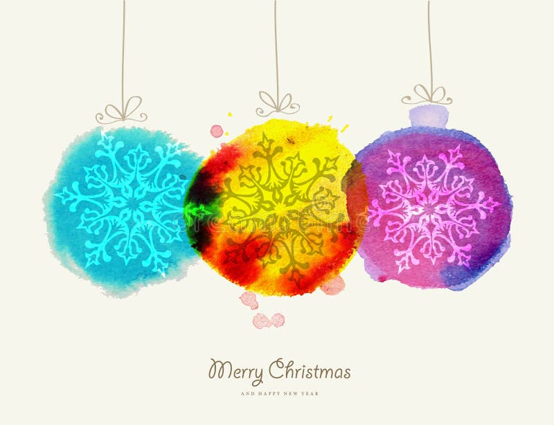 Merry Christmas greeting card handmade baubles watercolor texture illustration. EPS10 vector file organized in layers for easy editing. Merry Christmas greeting card handmade baubles watercolor texture illustration. EPS10 vector file organized in layers for easy editing.