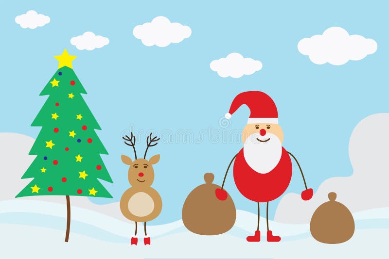 Wesoło bożych narodzeń Santa klauzula z małymi rogaczami z choinką ilustracji Wesoło bożych narodzeń Santa klauzula z małymi rogaczami z choinką ilustracji