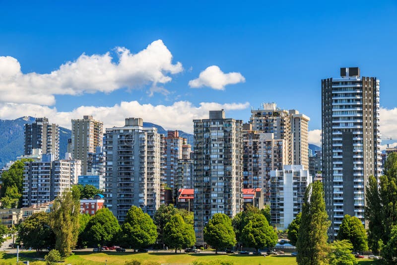 View on The West End of Vancouver across English Bay. Vancouver skyscraper stock images, royalty-free photos and pictures