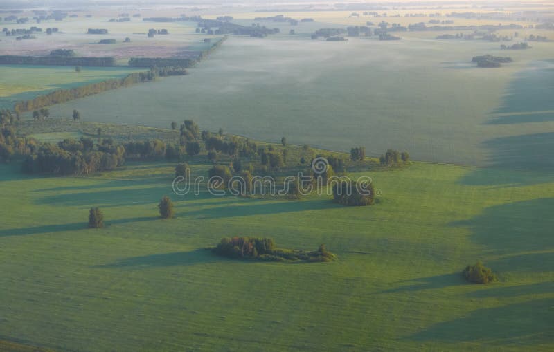 West-Siberian plain. Bird`s eye view from plane. Forest-steppe r