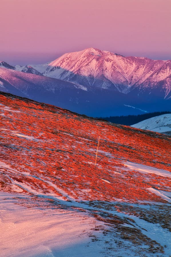 West Tatras mountains from Nizke Tatry during winter sunset