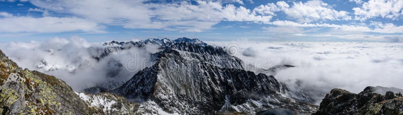 Mountain tops in winter covered in snow