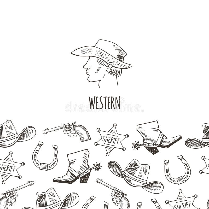 Western Hand Draw Sketch Vector Set. Stock Illustration Illustration