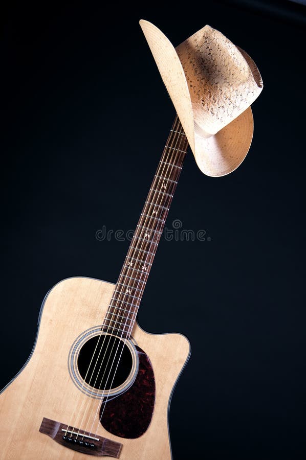 Western Hat On Guitar Neck