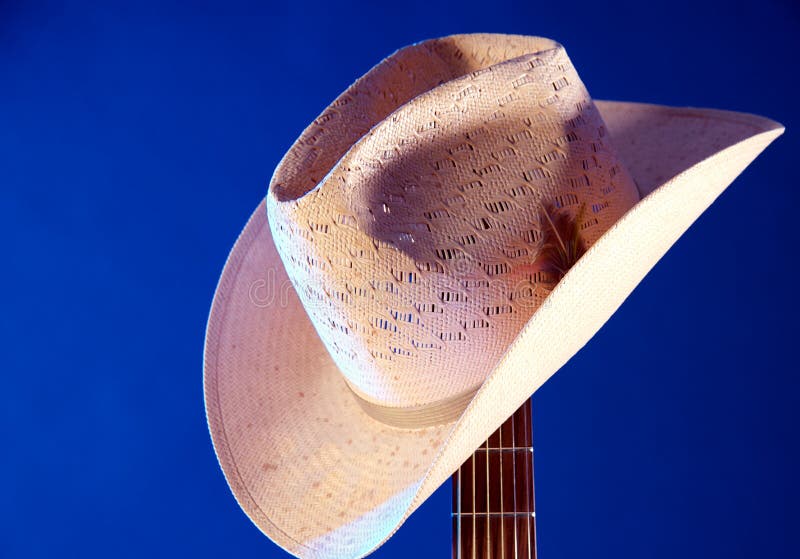 Western Hat On Guitar Neck Blue BK