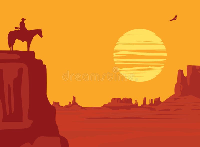 Western cowboys silhouette in desert Royalty Free Vector