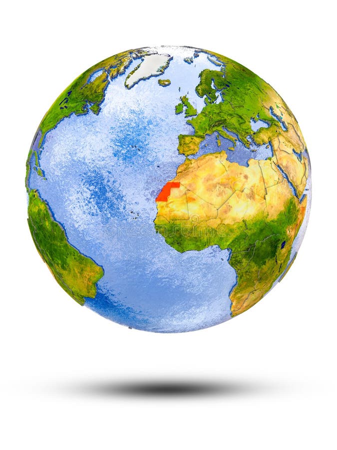 Western Sahara on globe with shadow isolated on white background. 3D illustration. Western Sahara on globe with shadow isolated on white background. 3D illustration.