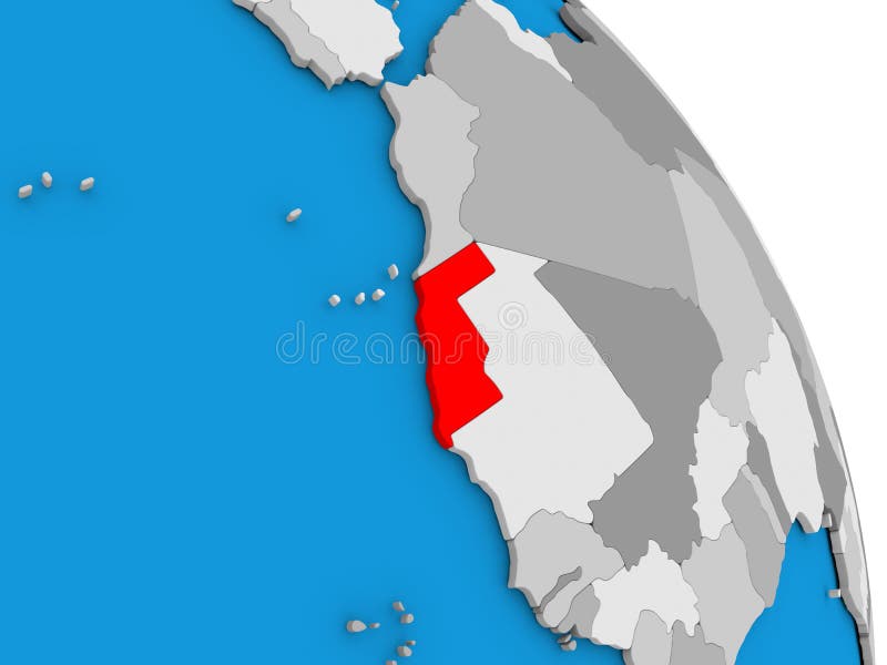 Western Sahara highlighted in red on simple globe with visible country borders. 3D illustration. Western Sahara highlighted in red on simple globe with visible country borders. 3D illustration