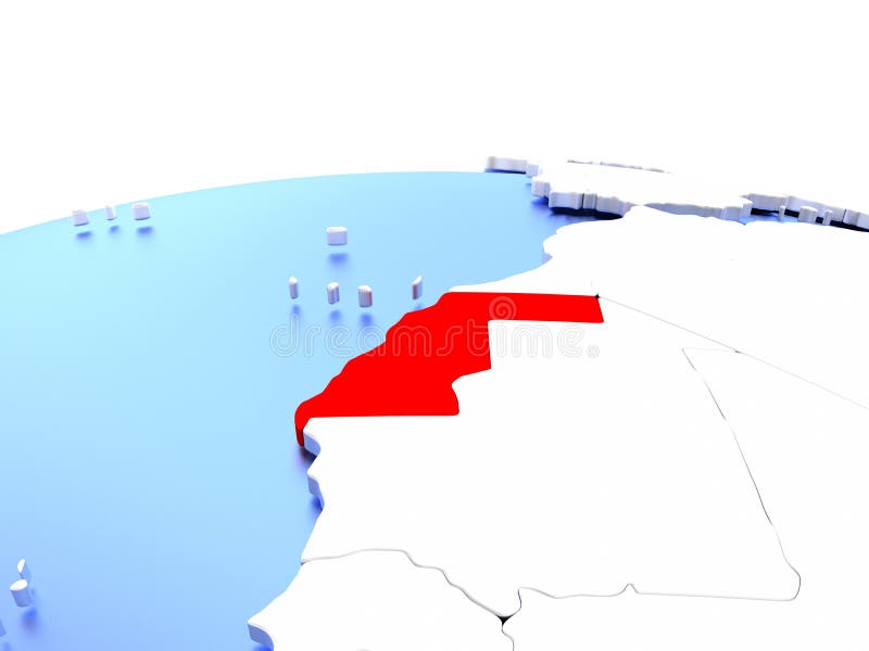 Western Sahara in red color on simple elegant political globe. 3D illustration. Western Sahara in red color on simple elegant political globe. 3D illustration