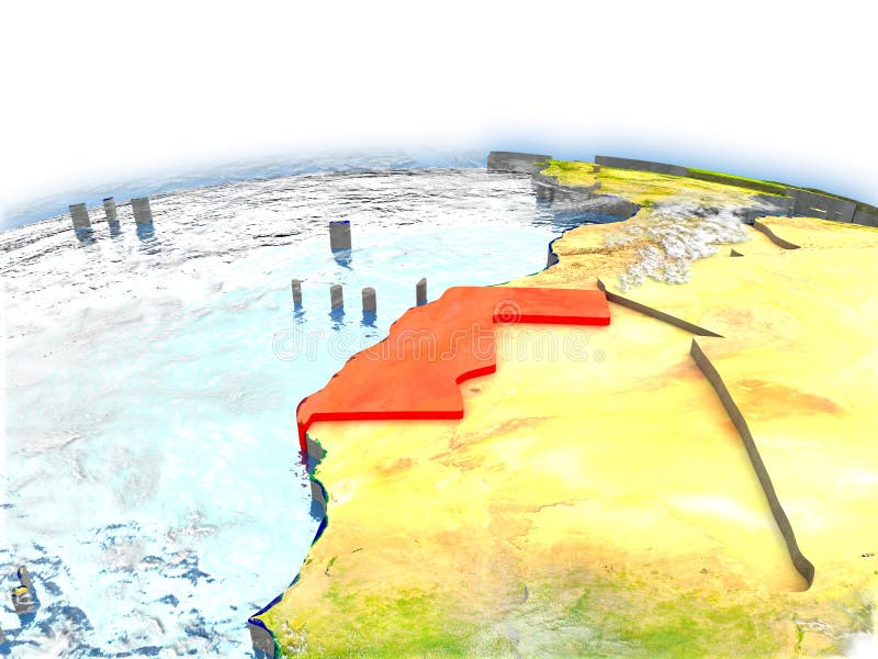 Country of Western Sahara on model of Earth. 3D illustration. Elements of this image furnished by NASA. Country of Western Sahara on model of Earth. 3D illustration. Elements of this image furnished by NASA.