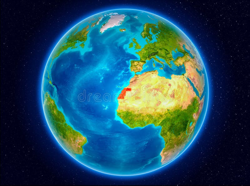 Western Sahara in red from Earth’s orbit. 3D illustration. Elements of this image furnished by NASA. Western Sahara in red from Earth’s orbit. 3D illustration. Elements of this image furnished by NASA.