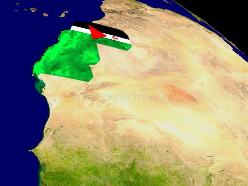 Western Sahara Flag Depicted in Bright Paint Colors on Old Relief Plastering Wal