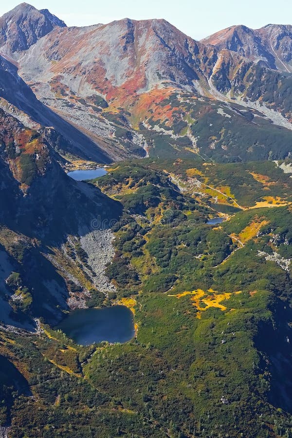 Western Tatras - Rohacske lake from the peak Volovec in autumn