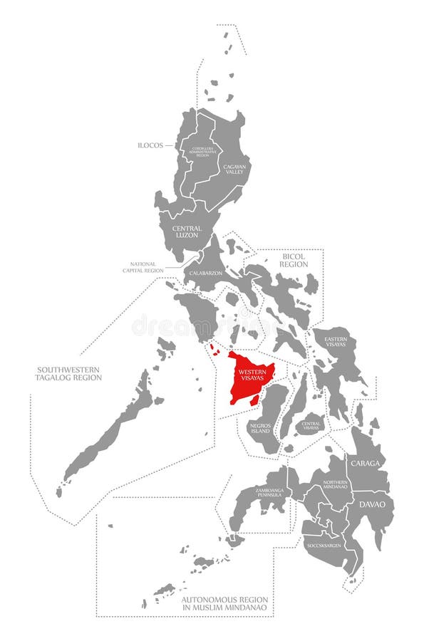 Western Visayas red highlighted in map of Philippines royalty free illustration