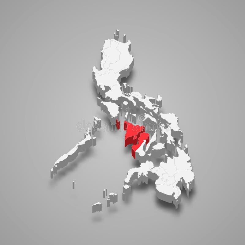 Western Visayas region location within Philippines 3d map royalty free illustration