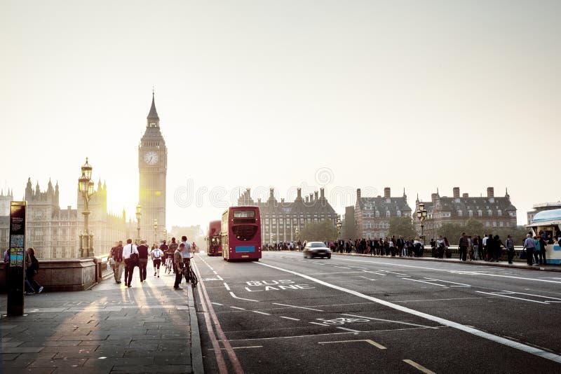 Westminster Bridge at Sunset, London Stock Image - Image of parliament ...