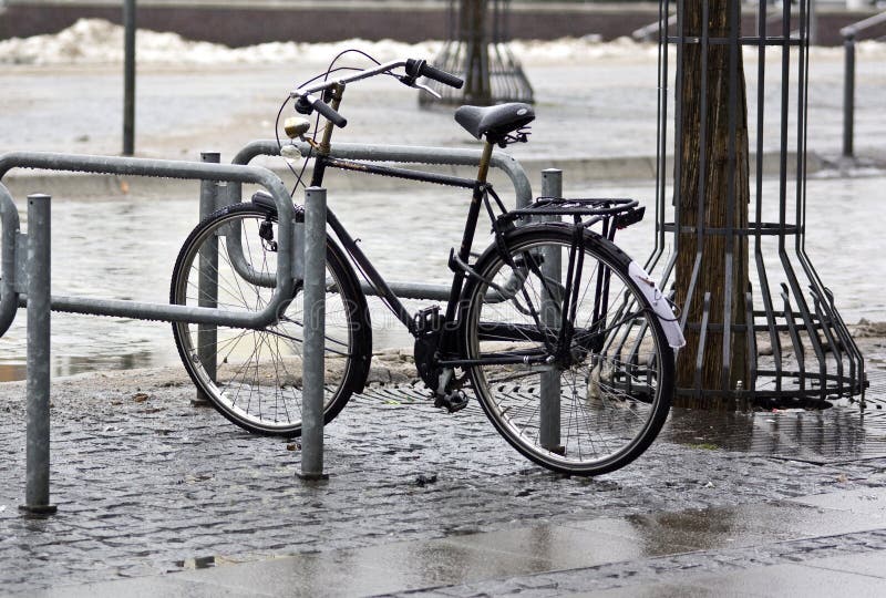 Wet bike stock image. Image of street, retro, urban, rainy 13257797