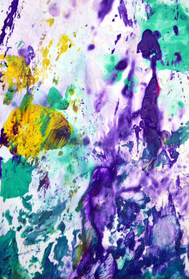 wet blue yellow purple green mix painting spots background paint