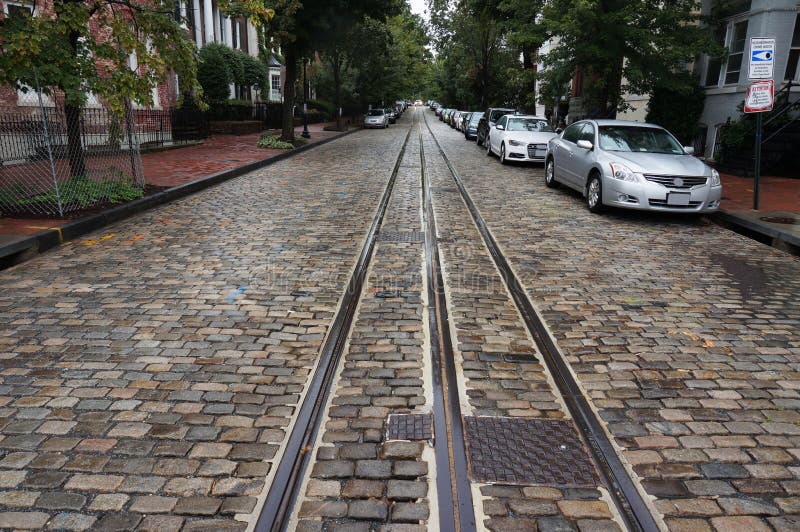 Wet Cobblestone Street in Georgetown