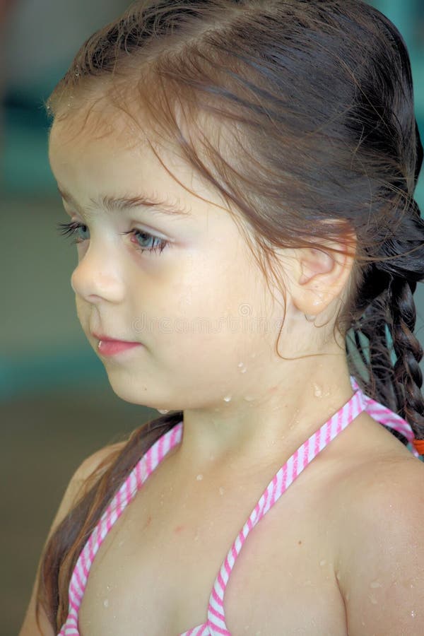 Wet Little girl in her bathing suit