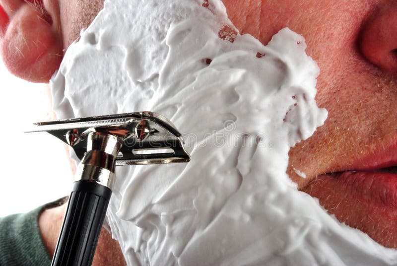 Wet Shaving Razor and Some Foam in a Face Stock Image Image of metal