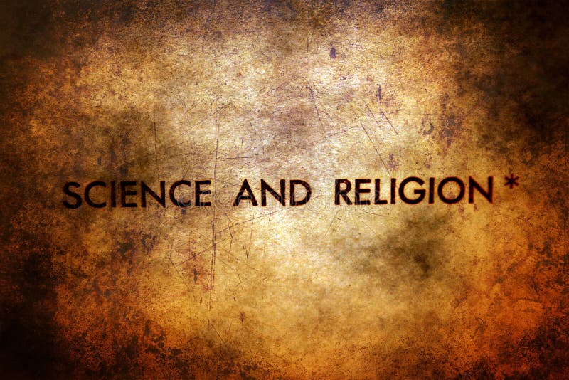 Wetenschap en godsdiensttekst op grungeachtergrond
