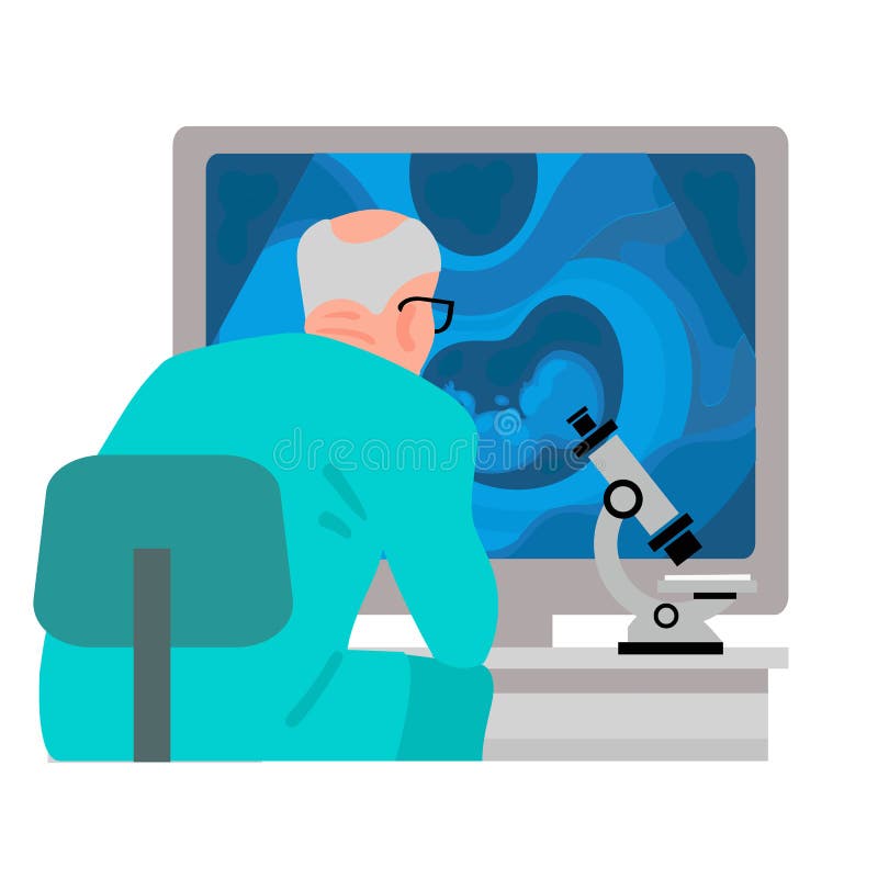 Wetenschapper die het computerscherm bekijken met ultrasone klankbeeld van baby in moedersuterus Vector royalty-vrije illustratie Wetenschapper die het computerscherm bekijken met ultrasone klankbeeld van baby in moedersuterus Vector royalty-vrije illustratie