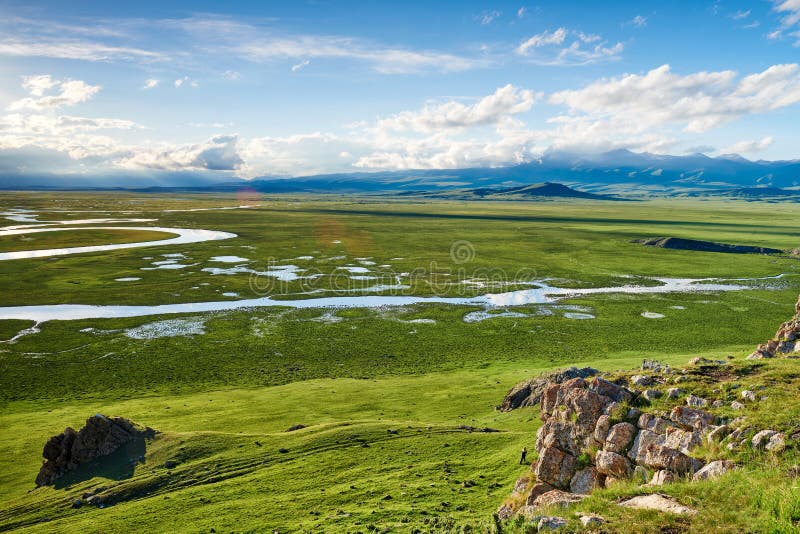 The wetland and river in Bayanbulak grassland