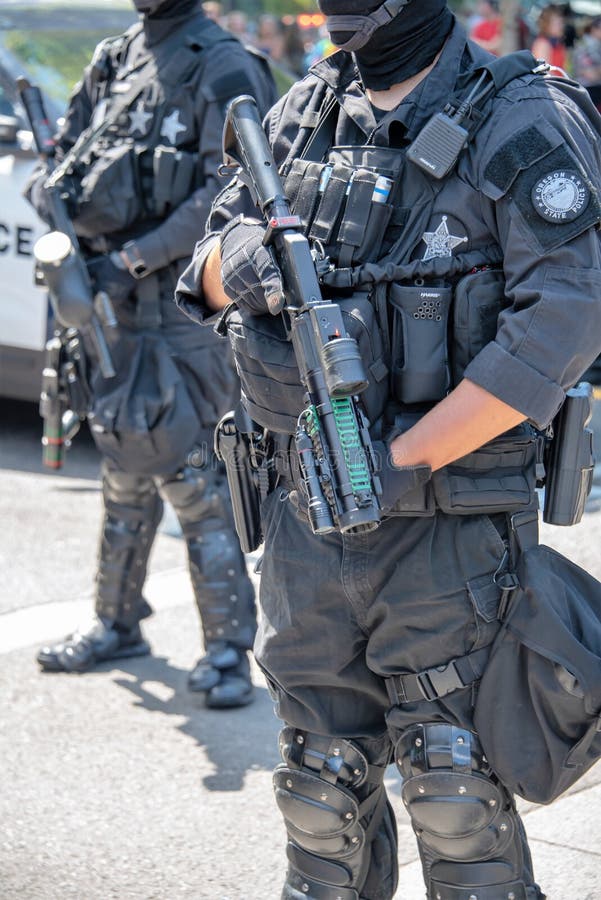 Law enforcement at the Patriot Prayer and Antifa face off Portland Oregon,. August 4, 2018. Law enforcement at the Patriot Prayer and Antifa face off Portland Oregon,. August 4, 2018.