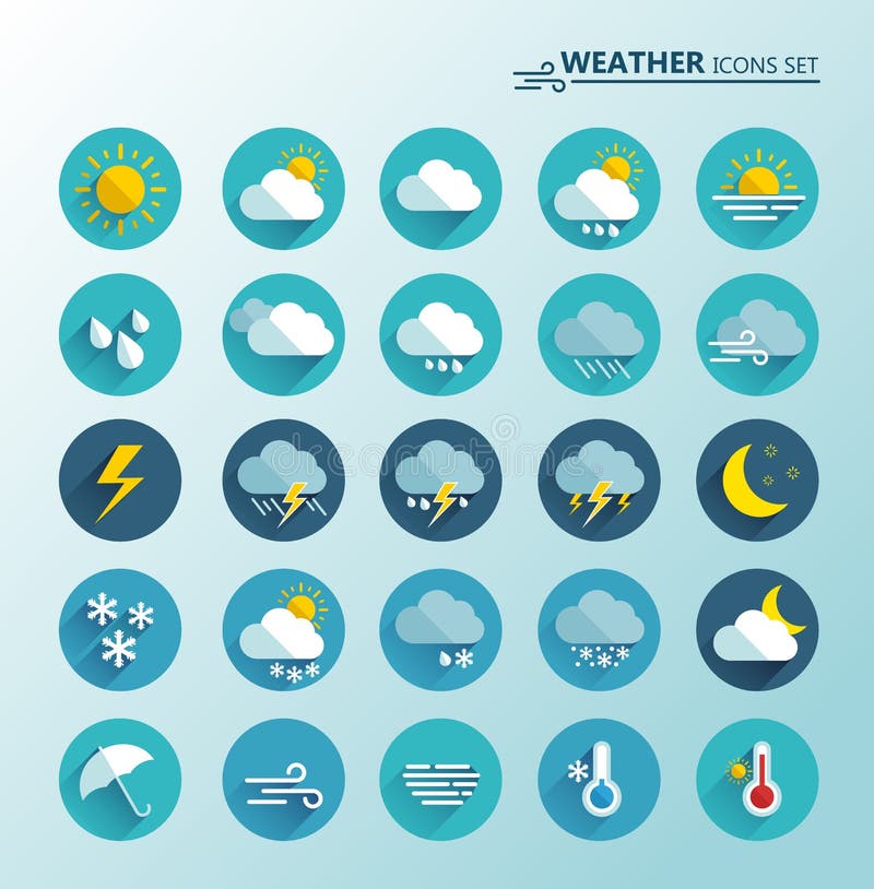 Wetter-Netz-Ikonen eingestellt Karikatur colorfull Kunst-Vektorillustrationen Klebrige Symbole der Prognose meteorologisch stock abbildung