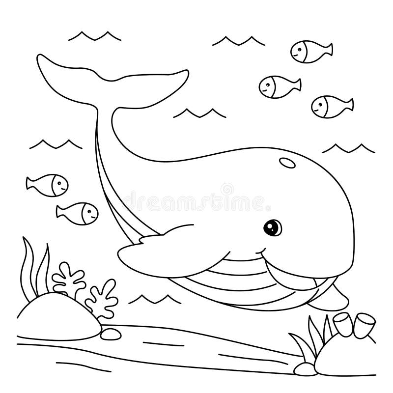 Whale Coloring Page for Kids Stock Vector - Illustration of color