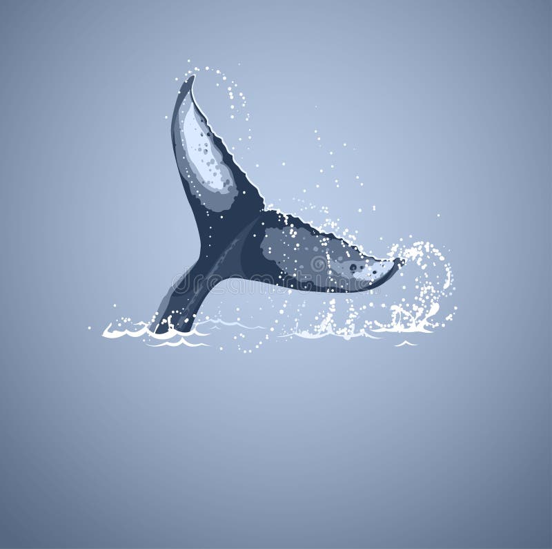 Whale tail in sea, blue background