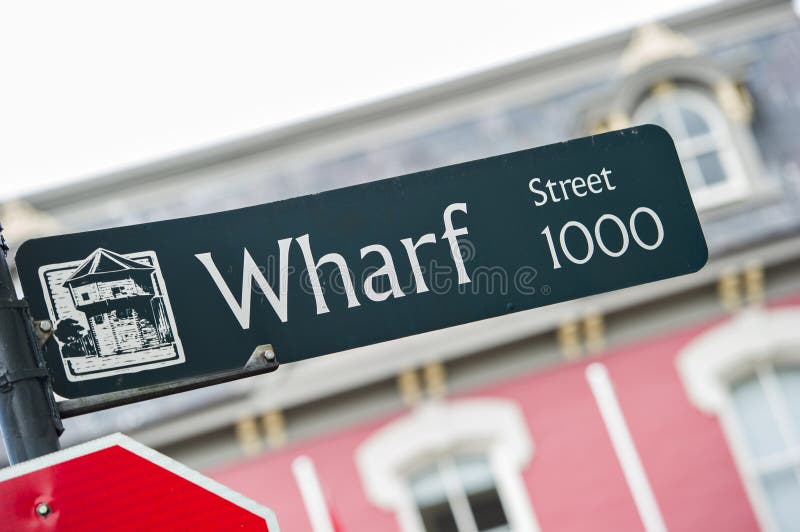 Wharf Street, Victoria, British Columbia, Canada. Wharf street sign to guide tourists in Victoria, British Columbia, Canada stock photos Wharf Street, Victoria, British Columbia, Canada. Wharf street sign to guide tourists in Victoria, British Columbia, Canada stock photos