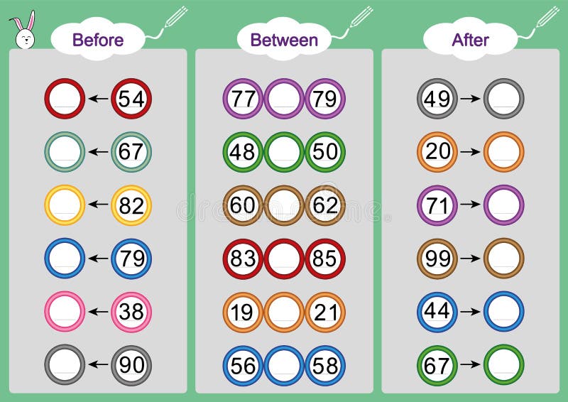 What Comes Before-Between And After, Math Worksheets For Kids Stock Illustration - Illustration Of Game, Children: 109777105