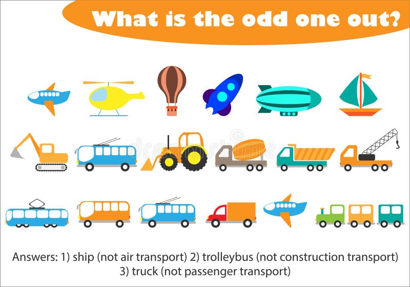 What is the Odd One Out for Children, Transport in Cartoon Style, Fun  Education Game for Kids, Preschool Worksheet Activity, Task Stock  Illustration - Illustration of extra, sign: 132721732