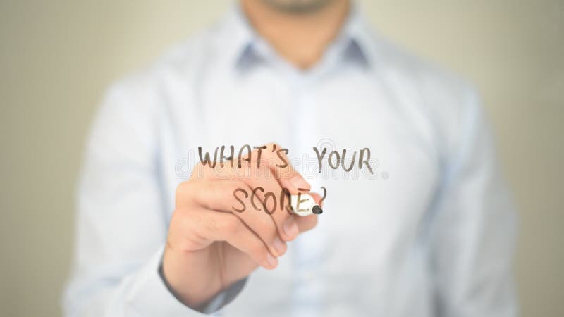 Whats Your Score ?, man writing on transparent screen stock image Whats Your Score ?, man writing on transparent screen stock image