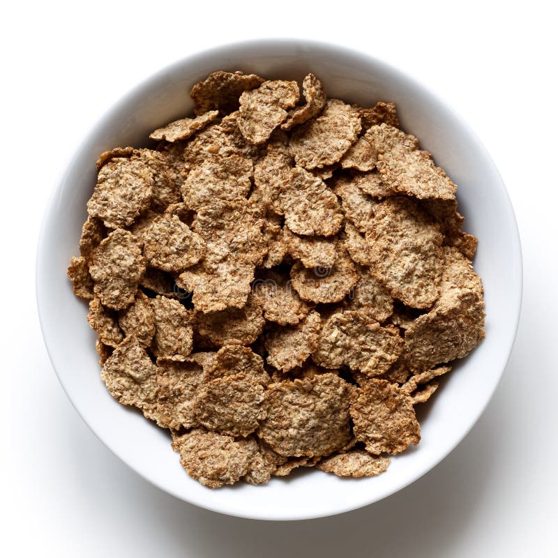 Wheat bran breakfast cereal in bowl. stock photos Wheat bran breakfast cereal in bowl. stock photos
