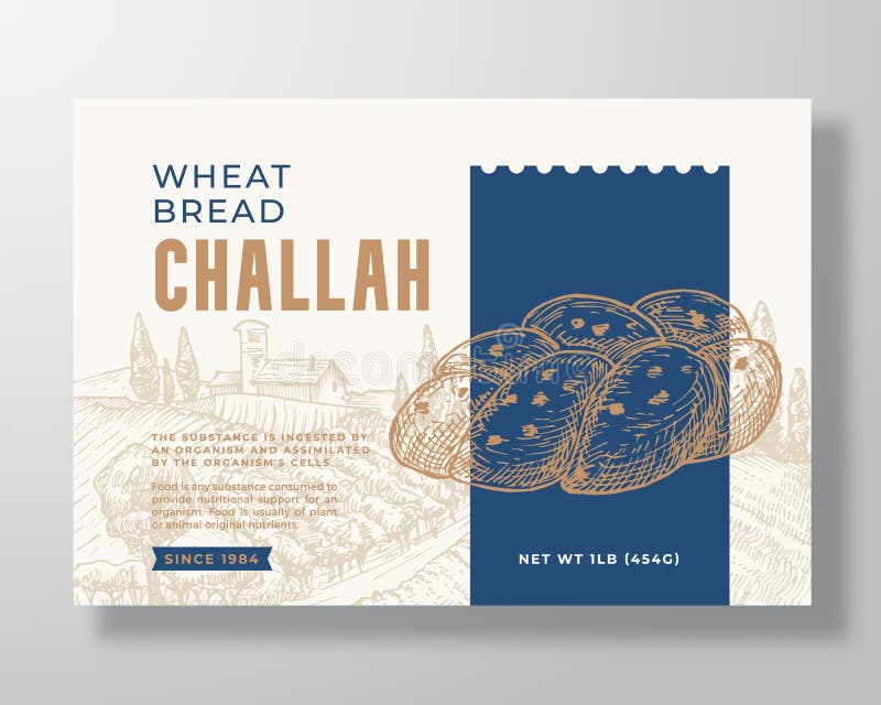 Challah Bread Label Template. Abstract Vector Packaging Design Layout
