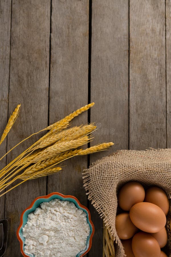 Wheat Stem, Eggs and Flour Kept on a Table Stock Photo Image of